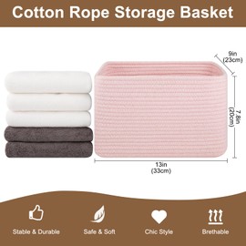 OIASKET Storage Baskets for Organizing, Woven Decorative Baskets for Shelves - Books, Towels, and Clothes, Cotton Rope Toy Storage Bins, 12.7''Lx9''Wx7.8''H, Pack of 4, Pink