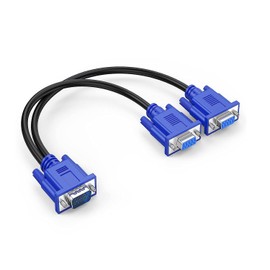 Cable Y Splitter VGA - 1 adaptador macho a 2 adaptador hembra para duplicación de pantalla de doble monitor - 1 pies (sin extensión de pantalla) - solo funciona para monitores idénticos