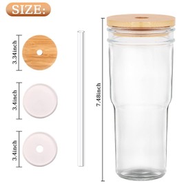 Forhaodejia Glass Cups with Lids and Straws,24 oz Smoothie Cup,Reusable Iced Coffee Cups Glass,Boba Cups,4 Pack Mason Jar Cups with Bamboo Lid and Straws