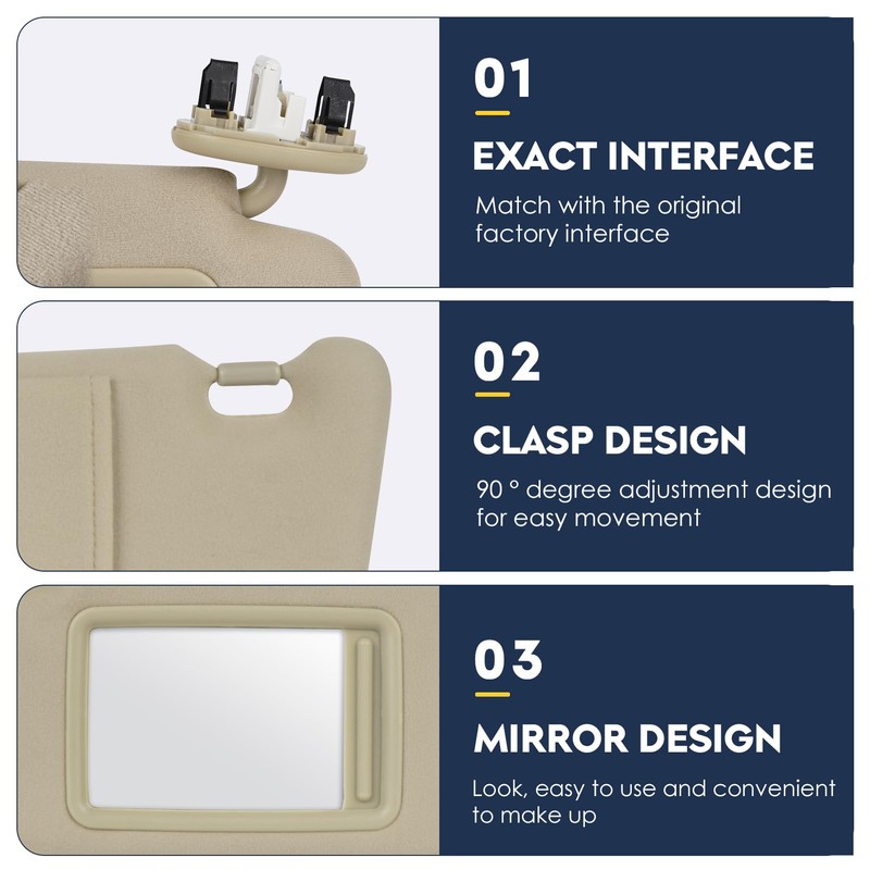 Right Passenger Side Sun Visor with Light Fit for Toyota