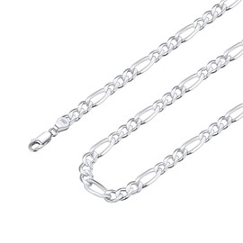 Suplight Figaro Chain Sterling Silver 20 inch Mens Solid Neck Chains 5mm
