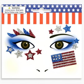 4th of July Face Gems, Fourth of July Celebration Face Jewels, Patriotic Tattoo with USA Flag Stars Designs, Sparkle Glitter Red Blue Silver for Independence Day, Parades, Parties 2 Sheets (style3)