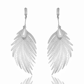 Feather Earrings Leaf Drop Dangle Earrings For Women Boho Long Feather Dangle Earrings Elegant Angel Wing Earrings Vintage Ethnic Style Jewelry Gifts (Silver)