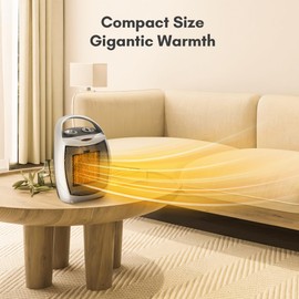 Crzoe Portable Electric Space Heater for Indoor with Thermostat, 1500W/750W Safe and Quiet, Fast Heating Ceramic Room Small Heater with Heating and Fan Modes for Bedroom(SILVER)