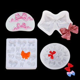FineInno 4 Pcs Earring Resin Molds Pendant Silicone Molds Jewelry Casting Molds Keychain Epoxy Molds Necklace Molds with Bow Knot for DIY Resin Craft