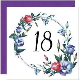 Women's 18th Birthday Card with Floral Design - Ladies Floral bday Birthday Card for 18 Year old teenage Girls Daughter Granddaughter Sister Kids Eighteen, Eighteenth cousin Niece