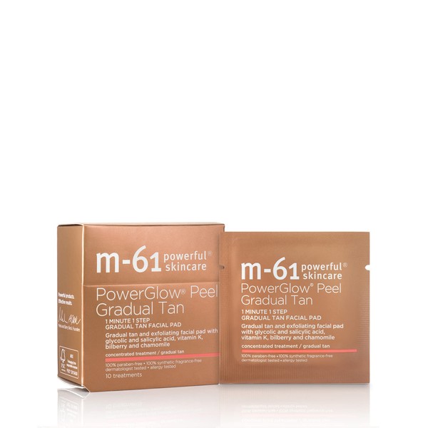 M-61 PowerGlow® Peel Gradual Tan- 10 Treatments- 1-minute, 1-step exfoliating and gradual tan glow peel with glycolic, vitamin K & chamomile