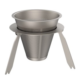 TIANDLIFE Pour Over Coffee Dripper Titanium Slow Drip Coffee Filter Metal Cone Paperless Reusable Single Cup Coffee Maker 1-2 Cup With Non-slip Cup Stand (Coffee Filter with Stand)