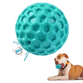 Putago Squeaky Dog Balls, Indestructible Dog Toys for Aggressive Chewers Large/Medium Breed, Natural Rubber Interactive Chew Toys for Teeth Clean, Relieves Anxiety (Light Blue)