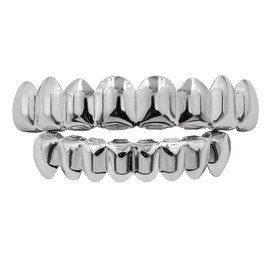 18K Gold Plated Hip Hop Teeth Grillz for Your Teeth Iced out 8 Top Teeth 8 Bottom Tooth Grillz For Men Women Rapper Costume Cosplay Extra Molding Bars (Silver Set)
