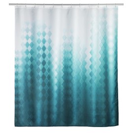 WENKO Tullin Shower Curtain, 180 x 200 cm, 100% Polyester Curtain with Metal Eyelets & Rubber Weight Band for Shower and Bathtub, Water Resistant & Washable, Includes 12 White Shower Curtain Rings