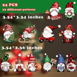 24pc Christmas Decorations Christmas Gnome Wooden Hanging Ornaments Christmas Tree Decorations,Wood Hanging Decor For Xmas Tree Decorations Gnome Elf Party Supplies (24PCS(Single Sided))