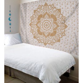 New Launched Twin White Gold Ombre Mandala Tapestry By Madhu International, Boho Mandala Tapestry, Twin Wall Hanging, Gypsy Tapestry, Mandala Wall Tapestries