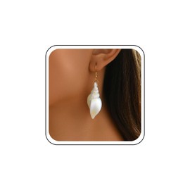 Inateannal Large Shell Conch Earrings Resin Seashell Conch Dangle Earrings Statement Beach Seashell Earring Colorful Ocean White Acrylic Shell Earring