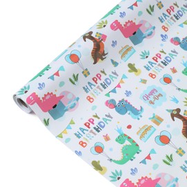Dinosaur Happy Birthday Wrapping Paper Roll, Mini Roll-17 Inches * 32.8 Feet, Wrap Paper for Boys’, Girls', or Kids' Party, Baby Shower, Newborn, New Moms or Parents, 1 Roll