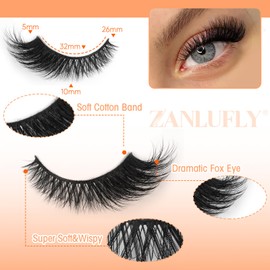 zanlufly Mink Lashes Cat Eye Fluffy False Lashes Fox Eye False Eyelashes Lashes Natural D Curl Volume Fake Eyelashes Soft Handmade Lashes that Look Like Extensions Lashes Pack