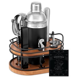Home Hero Cocktail Shaker Set, Bartender Kit - Bar Set, Cocktail Set, Bar Accessories, Bar Kit, Cocktail Kit, Bartending Kit, Bar Shaker Set, Bar Set Cocktail Shaker Set (Black and Silver, 10 Pcs)
