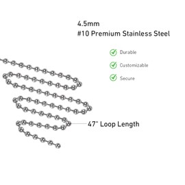 #10 Stainless Steel Bead Chain for Blinds - 1.2M (47inch) Replacement Chain for Roller Shades & Vertical Blinds - Includes 3 Metal Connectors - Rust-Resistant & Durable