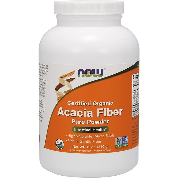 NOW Supplements, Acacia Pure Powder, Certified Organic, Highly Soluble, Mixes Instantly, Intestinal Health*, 12-Ounce