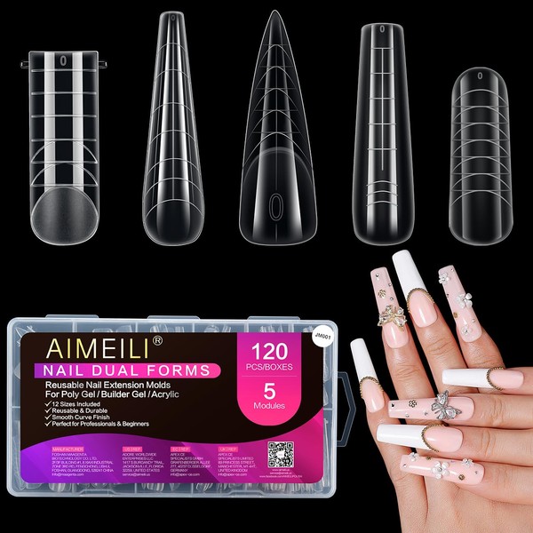 AIMEILI Poly Extension Gel Dual Nail Form, 120pcs, 5 Style