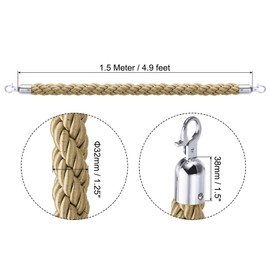 PATIKIL Stanchion Rope, 1.5m/5Ft Barrier Rope Twisted Post Ropes with Snap Hooks for Posts Stands Queue Divider Crowd Control of Hotel, Silver Hook, Champagne Gold Rope