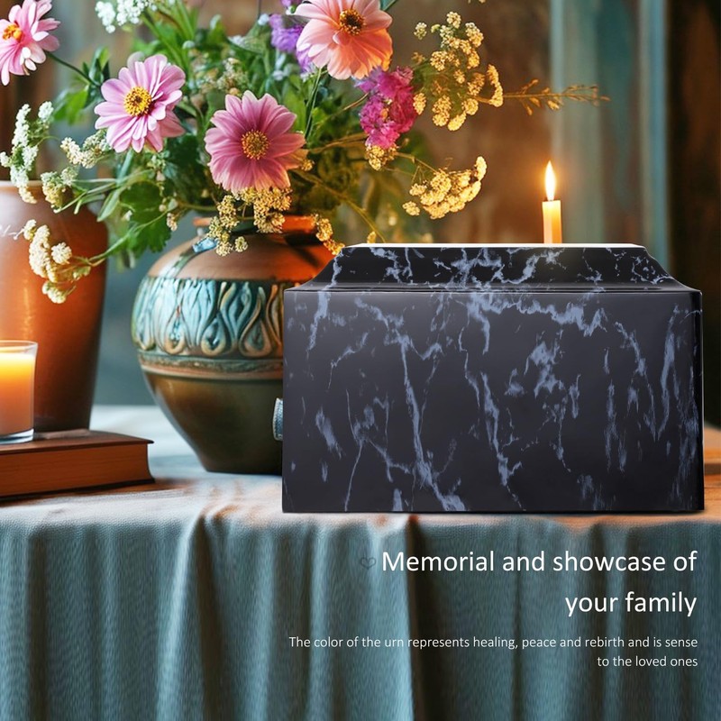 Black Classic Cultured Marble Cremation Urn for Adult Ashes, Adult