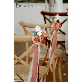 BENCENTRE Terracotta Wedding Aisle Flower Decorations, Fall Wedding Chair Decorations Set of 10,Pew Flowers for Wedding Ceremony,Party Chair Decor,Artificial Flowers