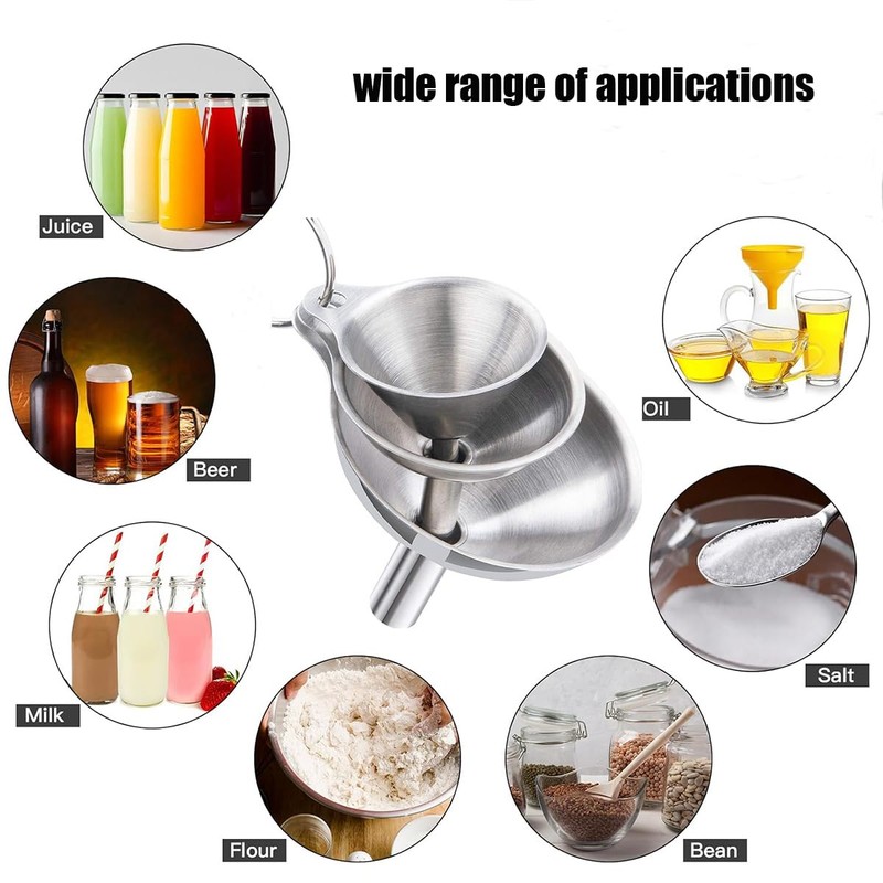 Stainless Steel Funnel 3 Pcs, Food Grade Funnels for Kitchen