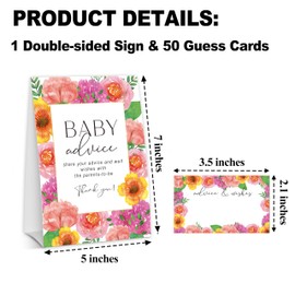 Nuhany Baby in Bloom Pink Floral Baby Advice Cards for the Parents-to-Be, Spring Flower Baby Shower Decorations Favors, Gender Neutral Party Supplies, 1 Sign & 50 Cards-B10