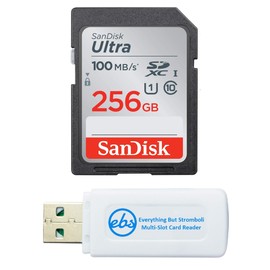 SanDisk Class 10 SD Ultra 256GB Memory Card for Canon EOS Rebel Digital Camera Works with Rebel SL3, SL2, SL1 (SDSDUNR-256G-GN6IN) Bundle with (1) Everything But Stromboli SDXC & Micro Card Reader