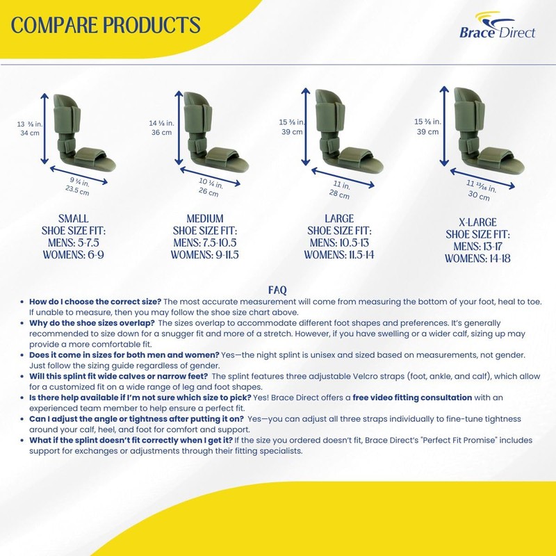 Brace Direct Padded Night Splint 90 Degree Sleeping Boot -