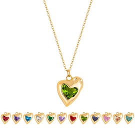 LOUHCY Birthstone Necklace for Women 14k Gold Plated Heart Necklaces Dainty Preppy Gemstone Crystal Pendant Necklace Cubic Zirconia Gold Necklace for Women Trendy, Brass, Peridot