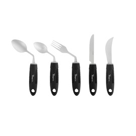 Restaurantware Adaptive Utensil Set (5-Piece Set) Black Right-Hand Stainless Steel Adaptive Utensils Lightweight Non-Slip Easy Grip Spoons, Knives, Fork for Elderly, Arthritis, Tremors, Parkinson's