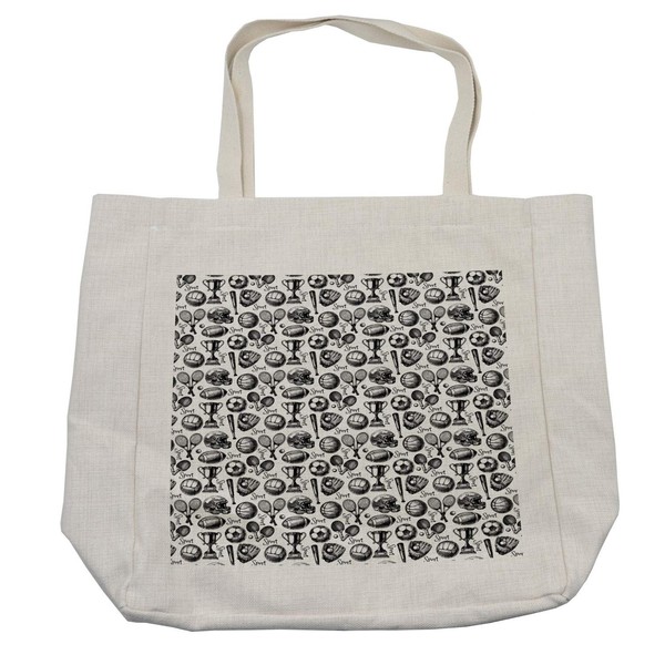 Ambesonne Sport Shopping Bag, Monochrome Trophy Baseball Glove Ping Pong