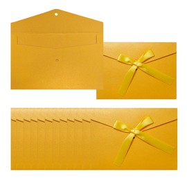 Pack of 12 Gold Envelopes with Ribbons, Card, 17.3 x 12.2 cm Greeting Card Envelopes for Party and Party, Birthday, Weddings, Baby Shower Invitations (Yellow)
