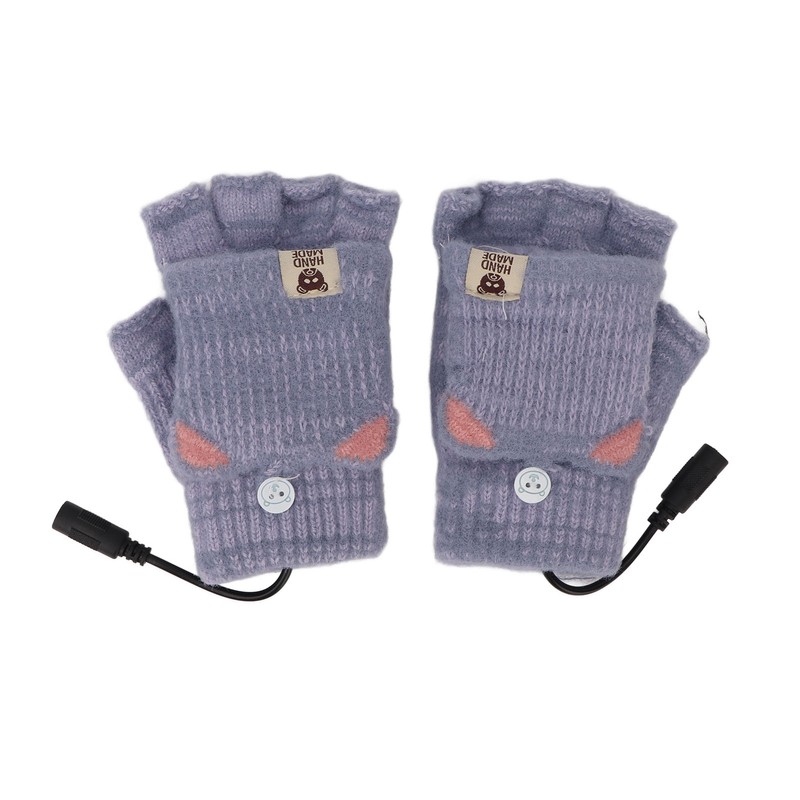 USB Heated Gloves Mitten Men Women Winter Knitted Fingerless Hand