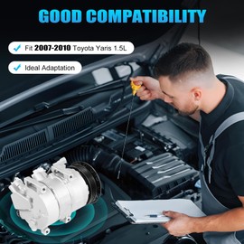 Air Conditioning Compressor, A/C AC Compressor w/Clutch Compatible with Toyota 2007-2010 Yaris 1.5L Interchange Part Number CO 11078C CO 11078RW 140343C 447260-1178 471-0622 471-1622 Silver Black