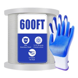 3/16 Stainless Steel Cable Decking Cable Railing 7 x 19 Strand Construction 304 Stainless Steel Cable 3700lbs Breaking Strength Marine Grade for Rail Deck with Gloves 600FT