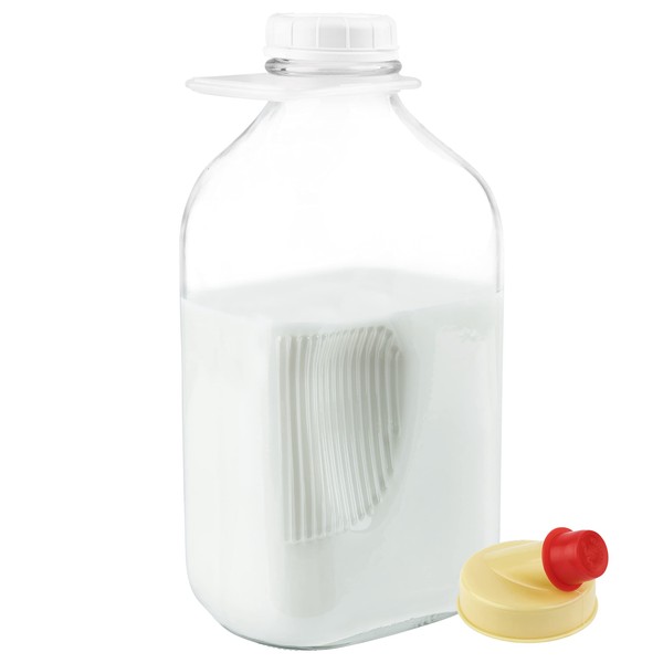 kitchentoolz 64 Oz Glass Milk Bottle with Lids, Half Gallon