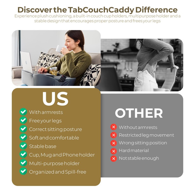 TabCouchCaddy Lap Desk Pillow - Cushioned Lap Pillow for Reading,