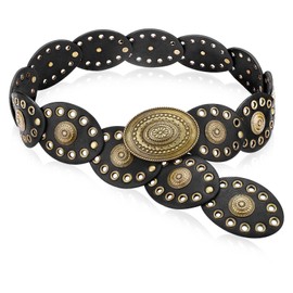 Chihutown PU Leather Disc Belt, Vintage Waist Belt,Western Style Womens Belts, Brown Belt Women, Fashion Belts for Women (Black)