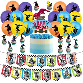 Skateboard Geburtstag Deko, Skateboard Ballon,Happy Birthday Skateboard, bannière de cupcake, Cupcake Topper Party Supplies Décoration de fête à thème Sport Party