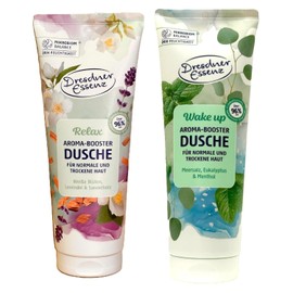 2er Pack Dresdner Essenz Aroma-Booster Duschgel Relax + Duschgel Wake up vegan, 2x 250ml