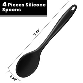 GEEKHOM Silicone Cooking Spoons, 4 Pieces 11" Heat Resistant Silicone Kitchen Utensils Set Large Serving Stirring Spoons for Non Stick Cooking, Mixing, Basting, Baking, Red