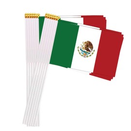 25 Packs Small Mexico Flags on Handheld Stick，Miniature Mexican Flag for Outside,4x6 Inch Mini Hand Held Banner with Golden Topper,Patriotic Decorations