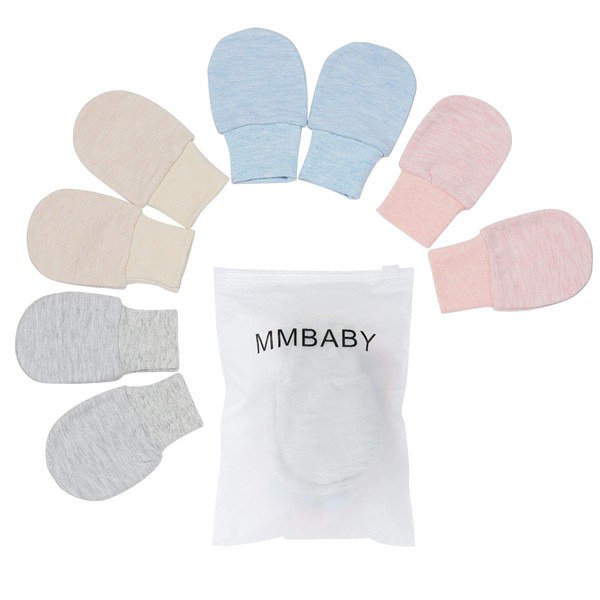 MMBABY 4 Pairs of Newborn Baby Cotton Mittens Anti-Scratch Mittens for Baby 0-12 Months Girls Boys, empty