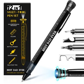 Trealop Gifts for Him Fathers Day Men, 12 in 1 Multitool Pen, Unique Mens Gifts for Dad, Husband, Grandpa, Dad Gifts from Daughter Son, Cool Birthday Gifts Ideas for Men Have Everything (Black)