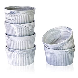Yundu 4.5 Ounce Grey Marble Ceramic Ramekins - Perfect for Creme Brulee, Ramekins Oven Safe, Ramekins Bowls for Baking, Souffle Dish-Set of 6