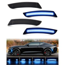 PWOBVZ Dynamic LED Side Marker Lights for Chevy Camaro 2016 2017 2018 2019 2020 2021 2022 2023, Smoked Lens Front Rear Bumper Day Running Lamp, pack of 4