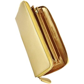 Bliss Leather All Gold Large Wallet YKK Zip Around Zipper [Feng Shui Rising Fortune], all gold